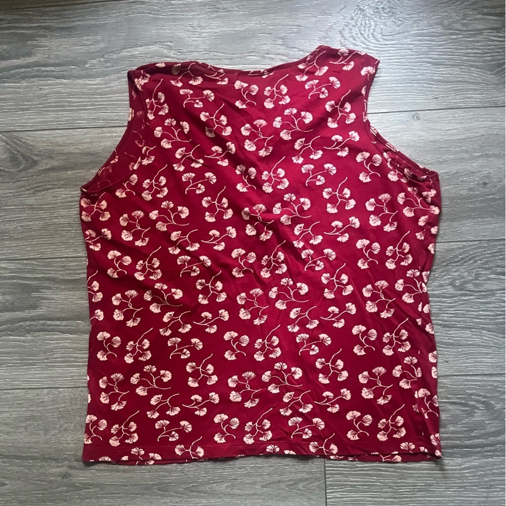 Lauren Ralph Lauren Red Cream Floral Ruffle Sleeveless Top Size XL Work Casual - Picture 2 of 7